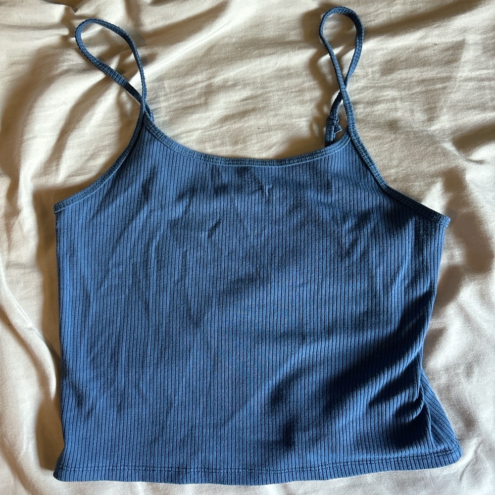 Blue Ribbed Women's Tank Top